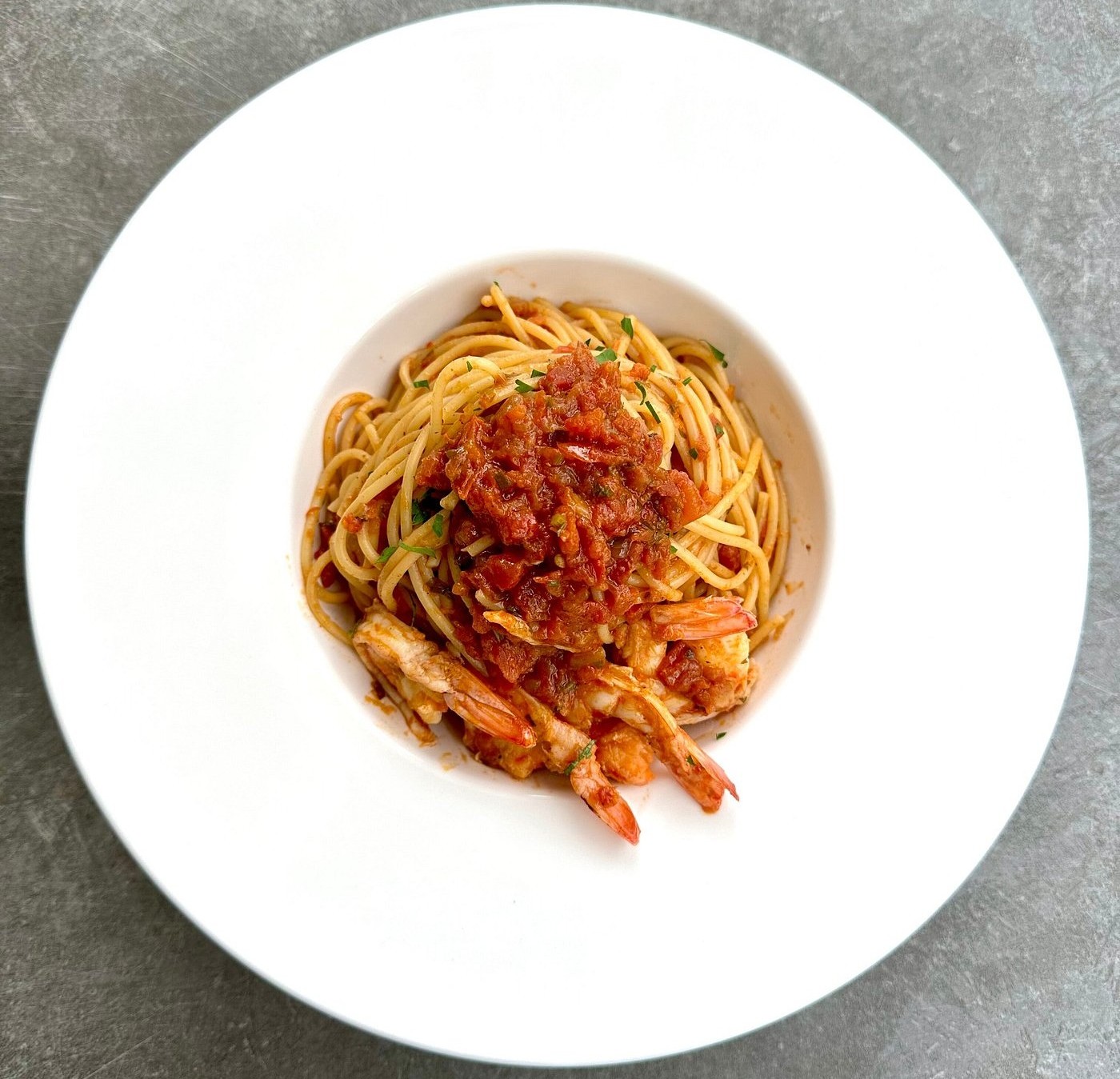 Spaghetti with Shrimp - Popular Mediterranean dish at Appetite Restaurant